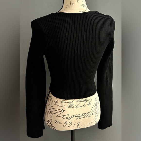 Black Ribbed Sweetheart Neck Long Sleeve Top - Picture 4 of 7